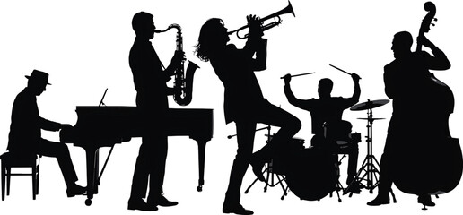 Naklejka premium musicians icon set jazz band playing instruments bundle set