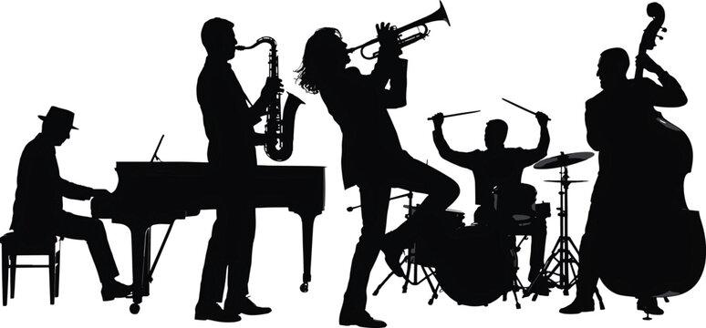 musicians icon set jazz band playing instruments bundle set