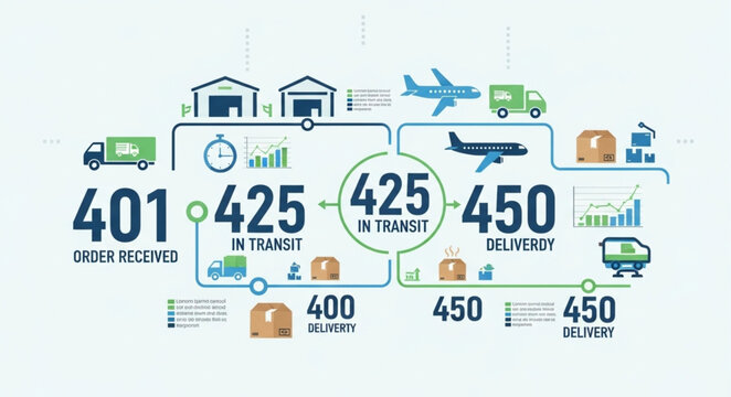 Logistics and supply chain management infographic showing order flow.