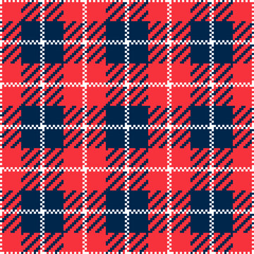 Plaid check seamless patten. Vector Tartan Christmas blue, red and white plaid textured background. Traditional fabric print. Checkered plaid texture for fashion, print, design