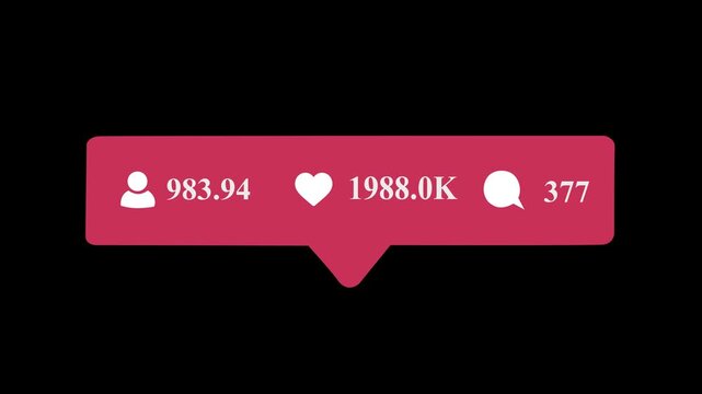 Editorial Social Media Love Comments and Followers request. notification like comment follow icon social media animation video black screen. with alpha channel included.
