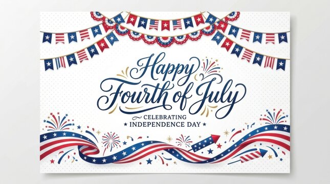 Independence Day Greeting Card with Patriotic Ribbons and Stars