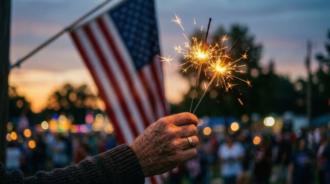Hand Waving Sparklers During 4th of July Festivities