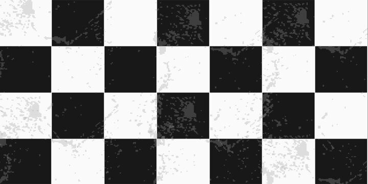 Seamless black and white checker or chess board marble tile background texture.