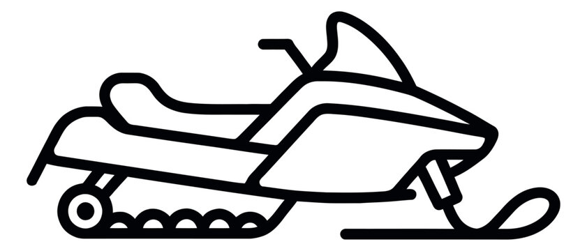 Line art illustration of a snowmobile depicting a winter recreational vehicle for outdoor activities