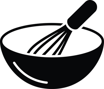 Minimalist mixing bowl and whisk icon for bakery logo design or culinary arts vector illustration.