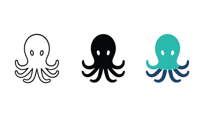 Cute vector icons of an octopus in outline solid and color versions for marine or game design © TARU