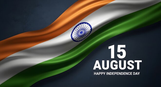 Celebrating independence day india vibrant tricolor flag and '15 august' commemorative graphic