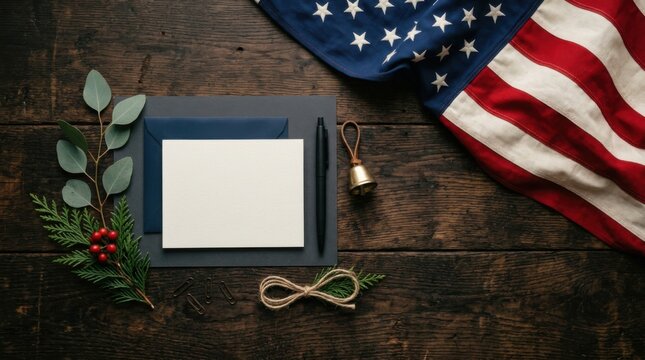 Fourth of July Stationery Mockup with US Flag and Greens