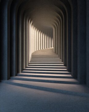 Surreal abstract art of impossible staircase in architectural space captivating imagination and light environment