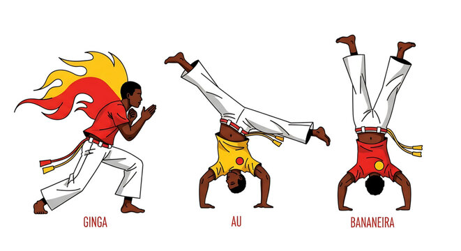 Capoeira martial art moves set, ginga, au and bananeira