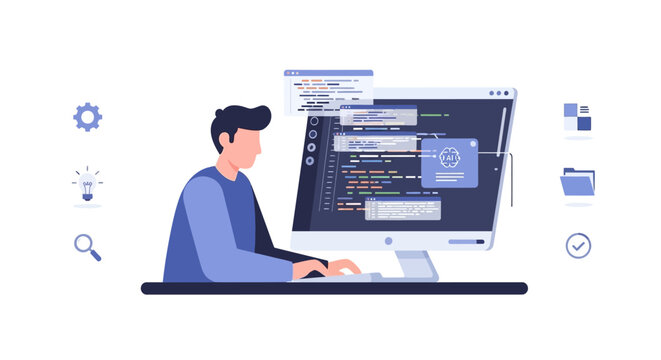 Programmer Coding on Computer, Software Development, Technology and Innovation