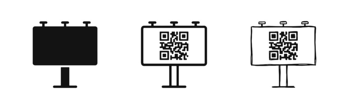 Billboard advertisement with QR code icon. Outdoor marketing display and digital promotion sign.