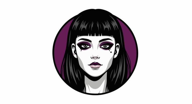 Stylized portrait of a woman with dark hair and heavy makeup