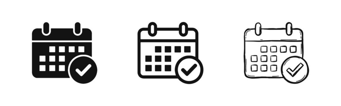 Calendar Checkmark Icon Set - Schedule Planning and Completed Task Symbols