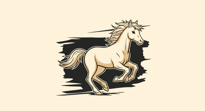 Stylized illustration of a light-colored horse running