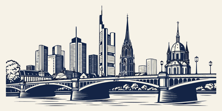 Frankfurt Skyline Silhouette | Commerzbank Tower & R&ouml;merberg Vector Wall Art