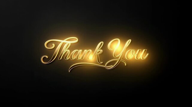 Elegant golden thank you text with glowing effect on dark background for appreciation and gratitude
