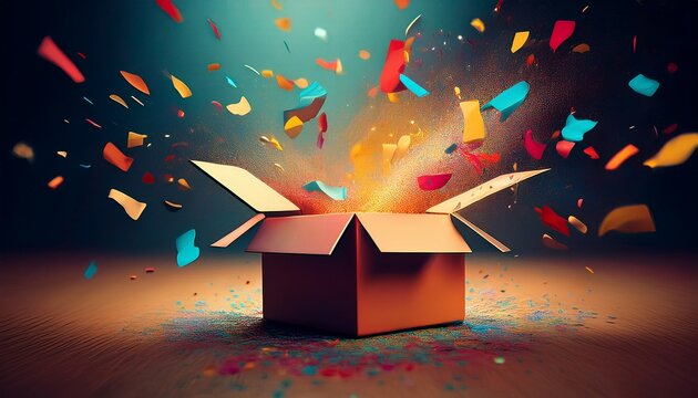 surprise box opening with confetti