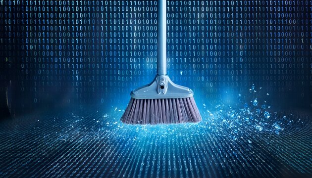 sweeping digital data with binary code for data cleaning concept