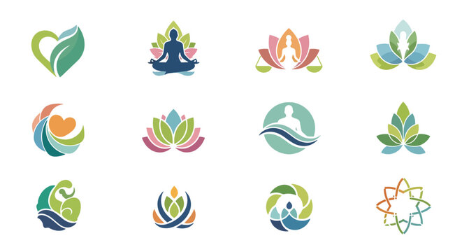 Vibrant Yoga Meditation Logos Icons.