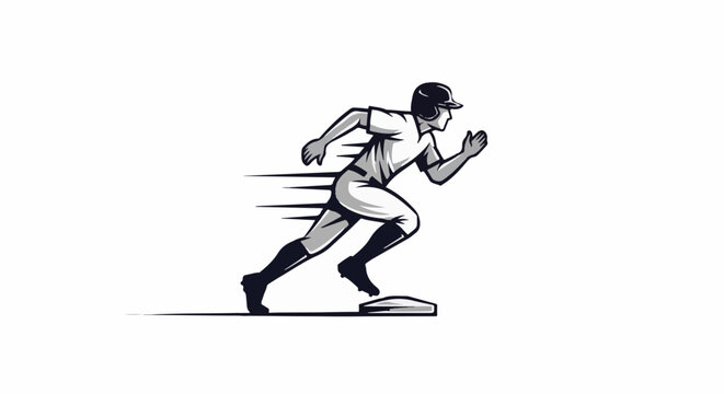Stylized monochrome illustration of a baseball player running on a base