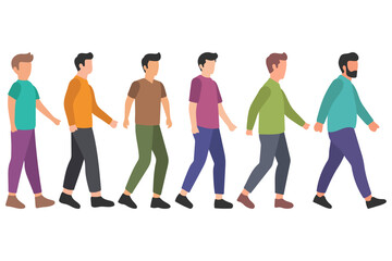 Obraz premium Group of Men Walking in a Line Illustration
