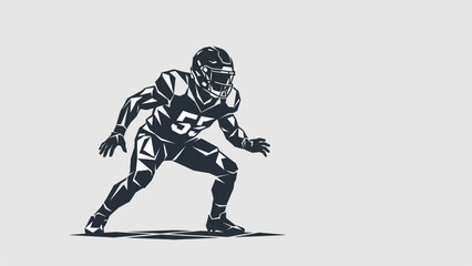 Fototapeta premium Dynamic American football player in uniform wearing helmet and pads depicted in a powerful athletic stance preparing for action on a neutral surface ready for competition showcasing sport and
