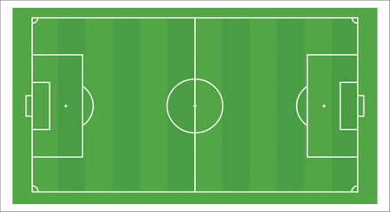 Naklejka premium Soccer field top view illustration with white lines on green background