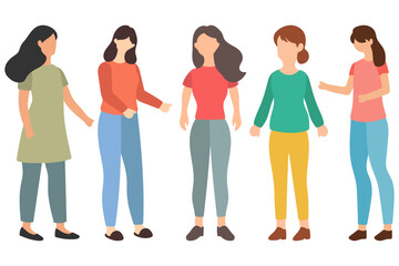 Fototapeta premium Group of Diverse Women Standing Together and Discussing Illustration