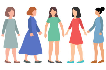 Obraz premium Diverse Group of Women Standing and Wearing Dress Illustration