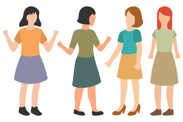 Obraz premium Group of Girls Standing and Wearing Skirt Illustration