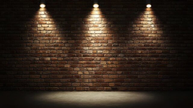 Textured brick wall with spotlight illumination in dark setting  
