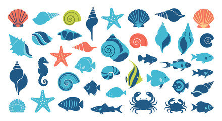 Obraz premium Collection of various ocean sea creatures.