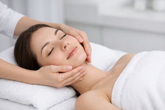 Relaxing spa facial massage with serene wellness atmosphere. Ai generative