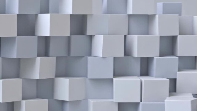 White cubic blocks forming abstract geometric pattern in minimal style on soft gray background, concept of modern design