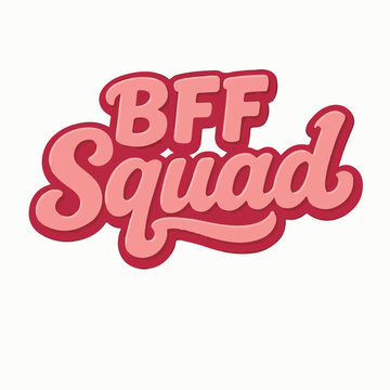 Pink typography graphic design featuring the fun text bff squad written in a bold bubble style for social media content
