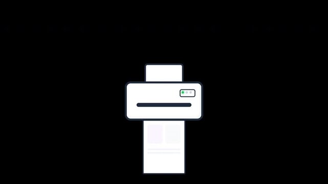 Printer Icon Animation: Seamless Loop of Document Printing Process.