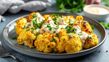Fototapeta premium Ofengerösteter Blumenkohl mit Tahini-Sauce