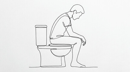 Fototapeta premium Continuous line drawing man sitting on toilet vector set minimal one line bathroom lifestyle illustration isolated on white background for modern design