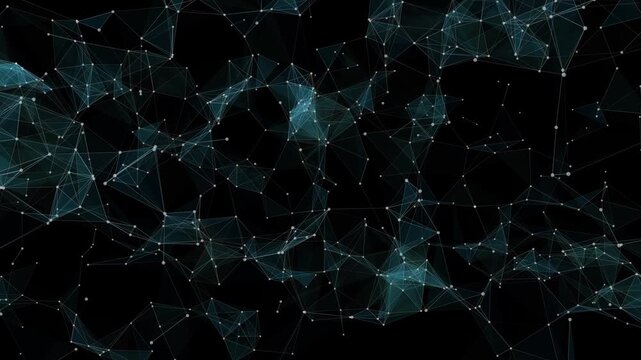 Abstract digital plexus network. Glowing data connection. Futuristic abstract plexus network of glowing blue nodes and connecting lines on a dark background.