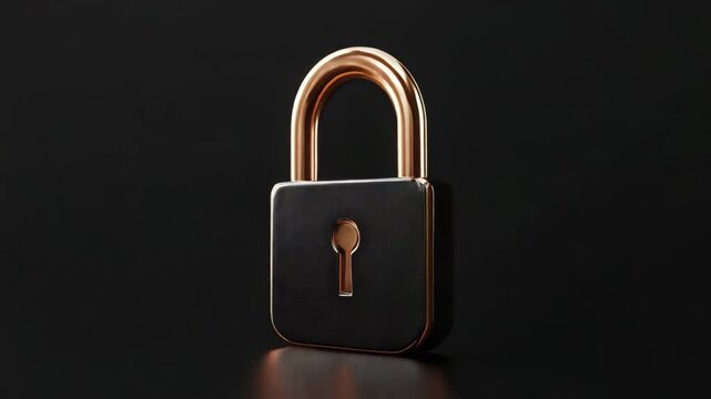 Sleek black padlock with copper shackle on dark background  
