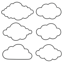 Obraz premium Hand-drawn doodle set of clouds on a white background.