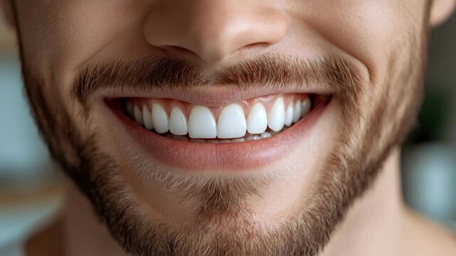 Close-up of young caucasian man smiling with perfect teeth