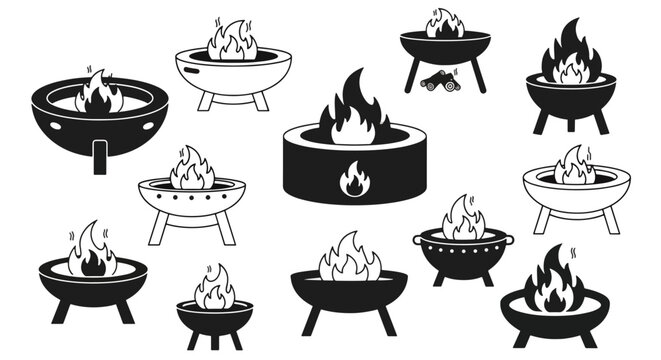 Fire Pits in Various Designs Burning.