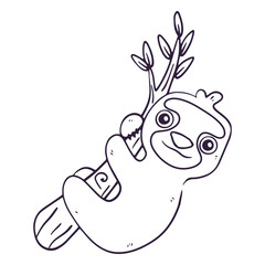 Obraz premium Cute sloth twig nature stroke cartoon