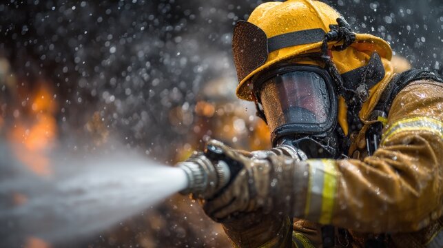 Firefighter combating blaze