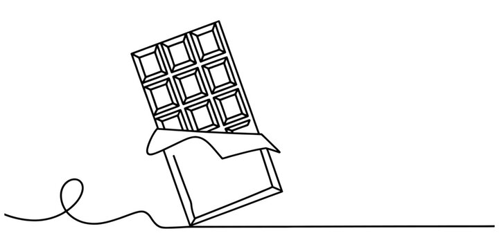 Continuous single line drawing of a delicious chocolate bar snack with wrapper paper for a sweet food design concept in a simple minimalist style