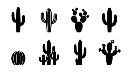 Collection of simple black cactus icons and silhouettes on white background Vector © MSTRANI