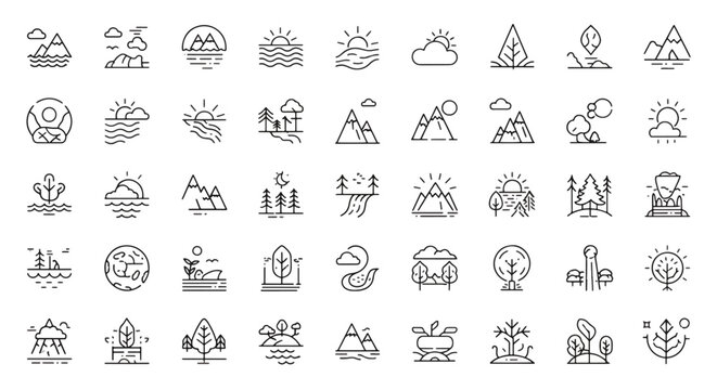 Collection of various camping icons.